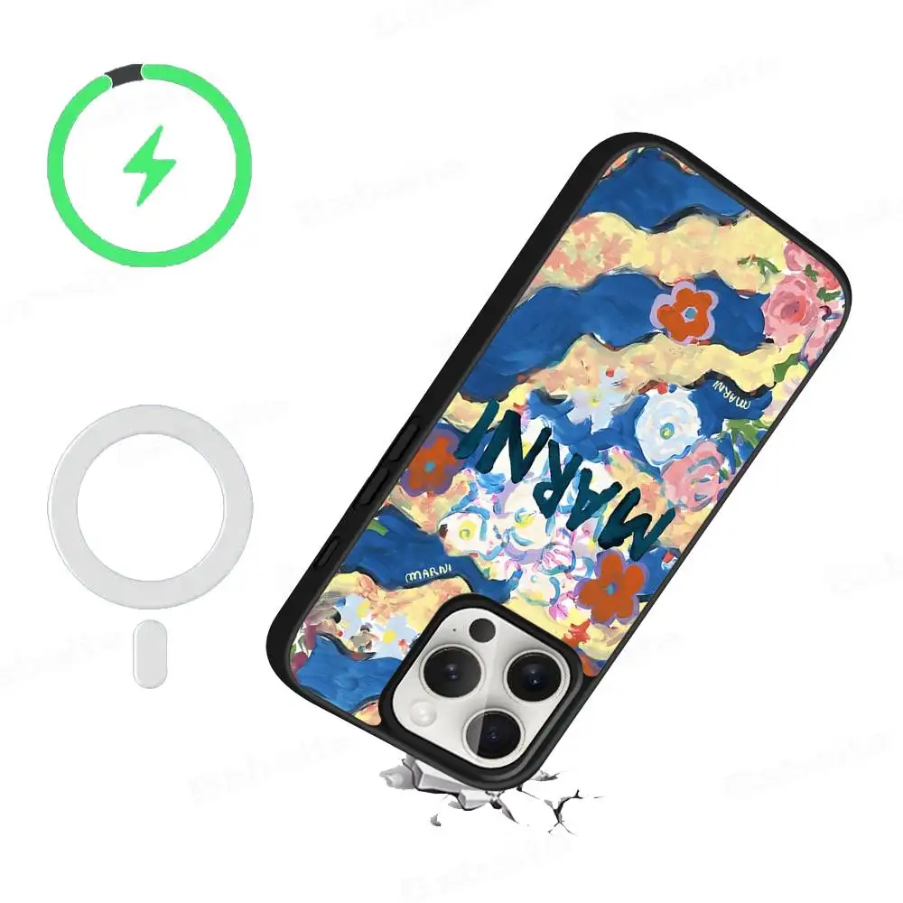 Luxury M-Marni Flowers Phone Case For IPhone 16 15 14 13 12 11 17 Pro Max Plus Magnetic Wireless Cover