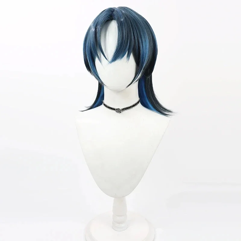 Vtuber hiodoshi AO cosplay wig short blue mixed synthetic hair heat resistant Halloween newly play party Carnival free wig cap