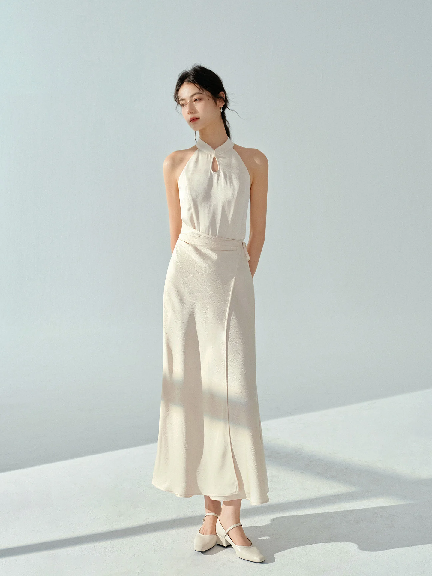 Elegante jacquard mouwloze jurk slim fit maxi-jurk Chinese stijl asymmetrische lange jurk voor dames herfstfeest vrijetijdskleding