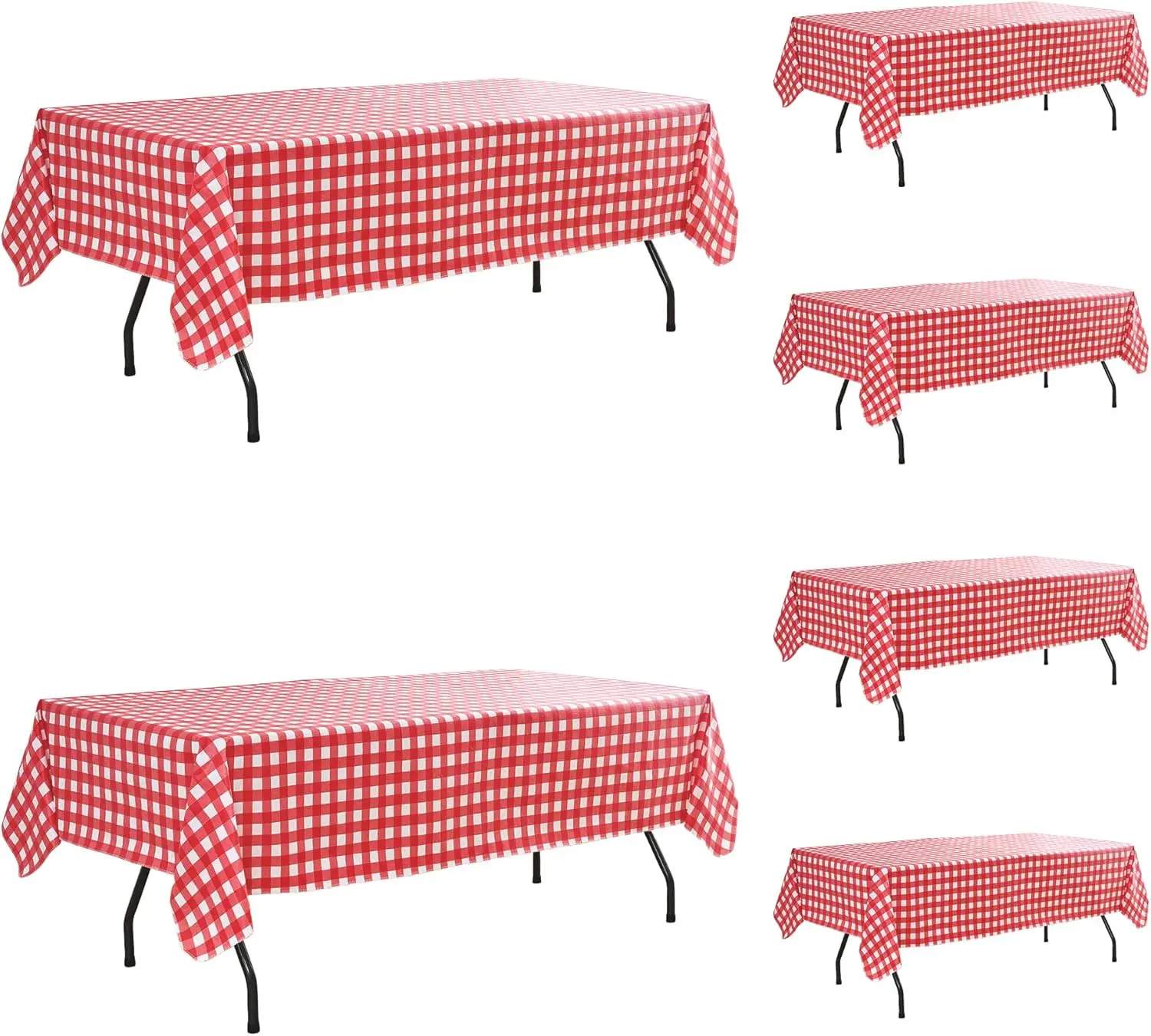 

6-Pack Red & White Checkered Vinyl Tablecloth, 60x84 in, Waterproof Oilcloth Dining Cover for Picnic, Party, Camping