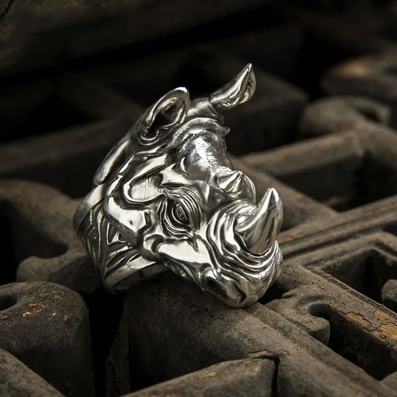 Hip hop Men\'s Rhino Head ring Fashion Punk animal-shaped ring back-to-school season gift Everyday street commuter party