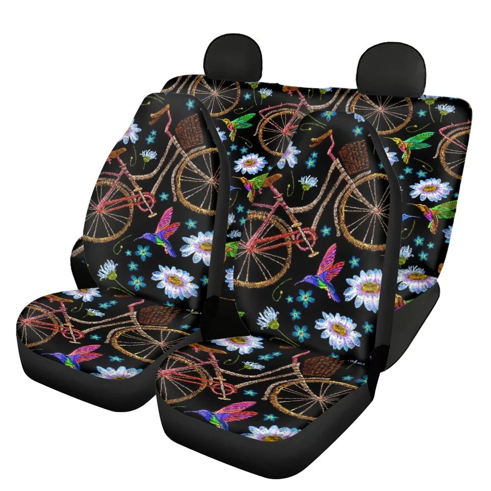 

Embroidered Bicycle Pattern Slip-Resistant Front and Back Car Seat Covers for Car Easy Clean Car Seat Cover Full Set