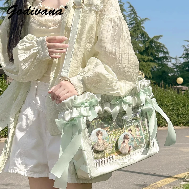 

Original Ita Bag Female Students Portable Satin Shoulder Bag Large Capacity Sweet Bow Crossbody Totes 14-inch Computer Bag