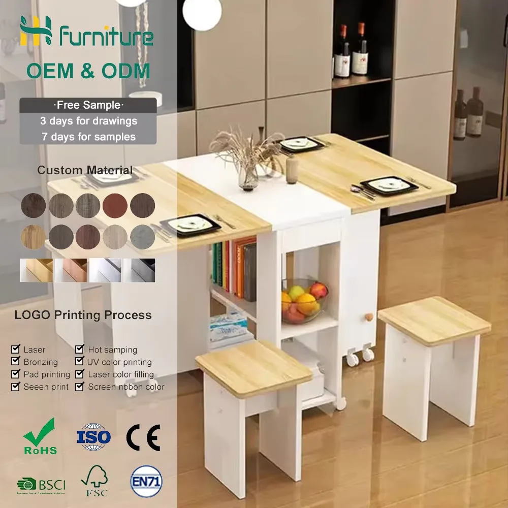 Small household compact extendable dining table High-value folding dining table available in rental apartments