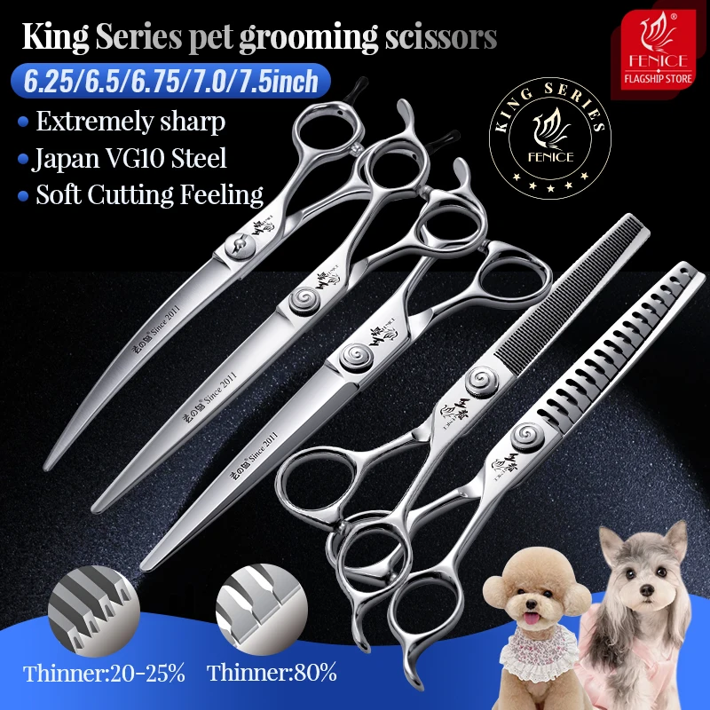 Fenice King Series JP VG10 6.25/6.5//7/7.25/ Inch Dog Beauty Pet Dogs Grooming Scissors Straight Curved Thinner Chunker Shears