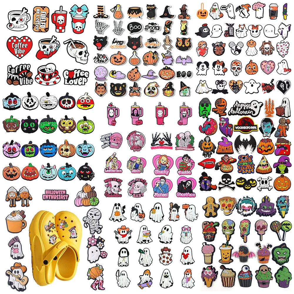 9-200Pcs Hot Sales Cartoon Creativity Halloween Series PVC Shoe Accessories DIY Detachable Shoe Decorations Buckle Party Gifts