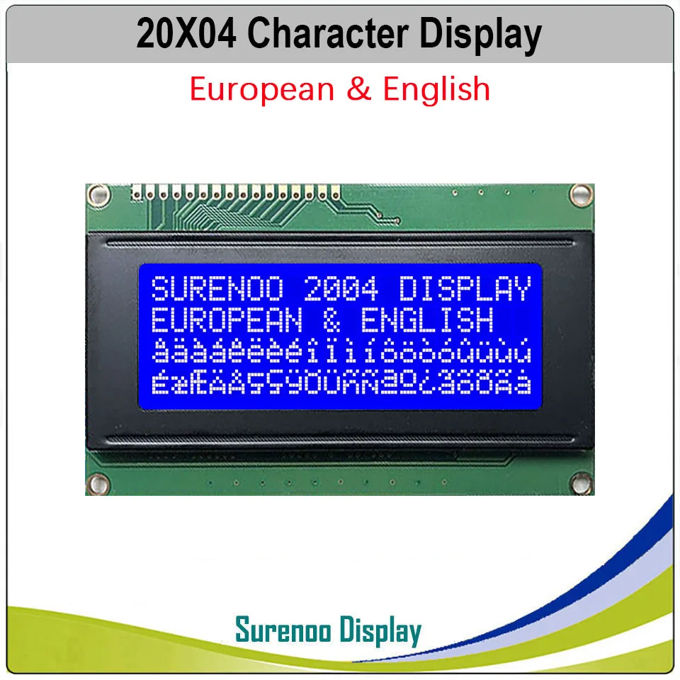 Imagem -03 - Inglês Japonês Cirílico Hebraico Russo Europeu 204 20x4 2004 Personagem Módulo Lcd Display Tela Lcm Branco Azul Led Backlight