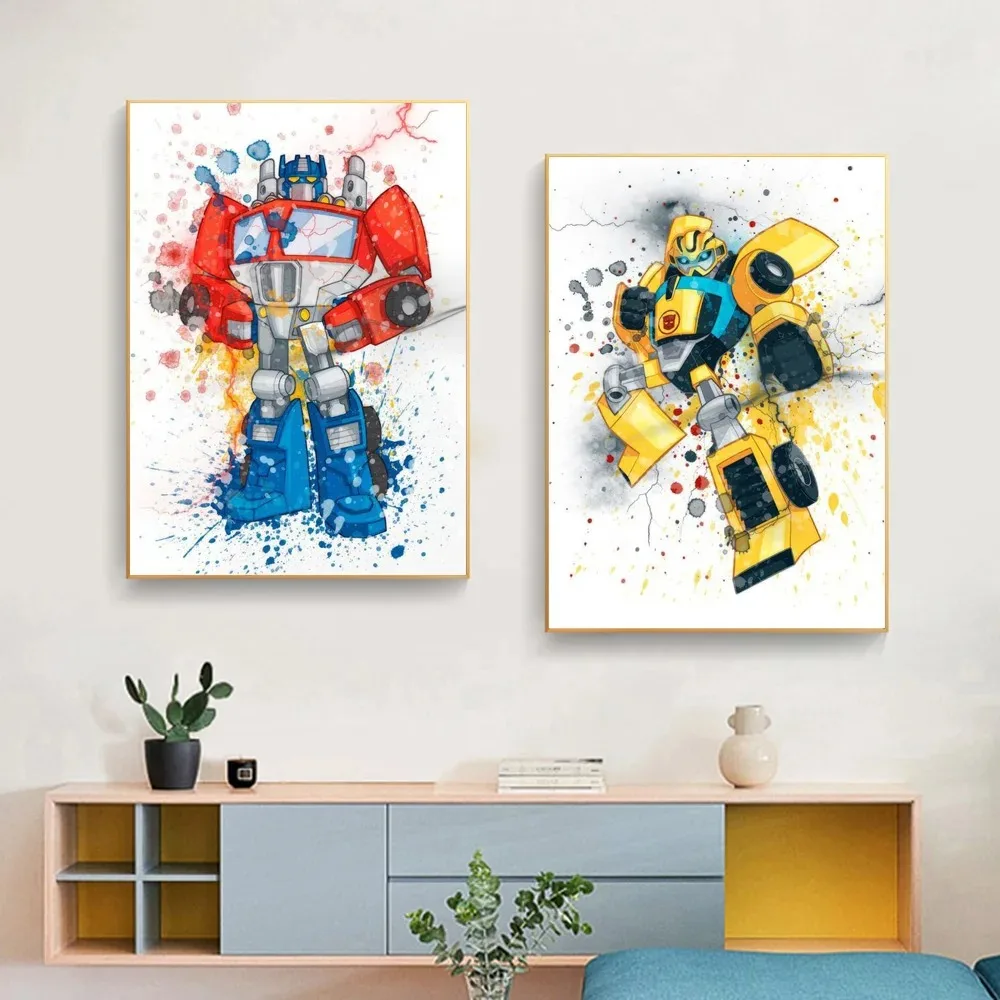 Watercolor Cartoon Transformers Canvas Posters Optimus Prime Graffiti Wall Art Prints Bumblebee Decor Painting For Kids Room