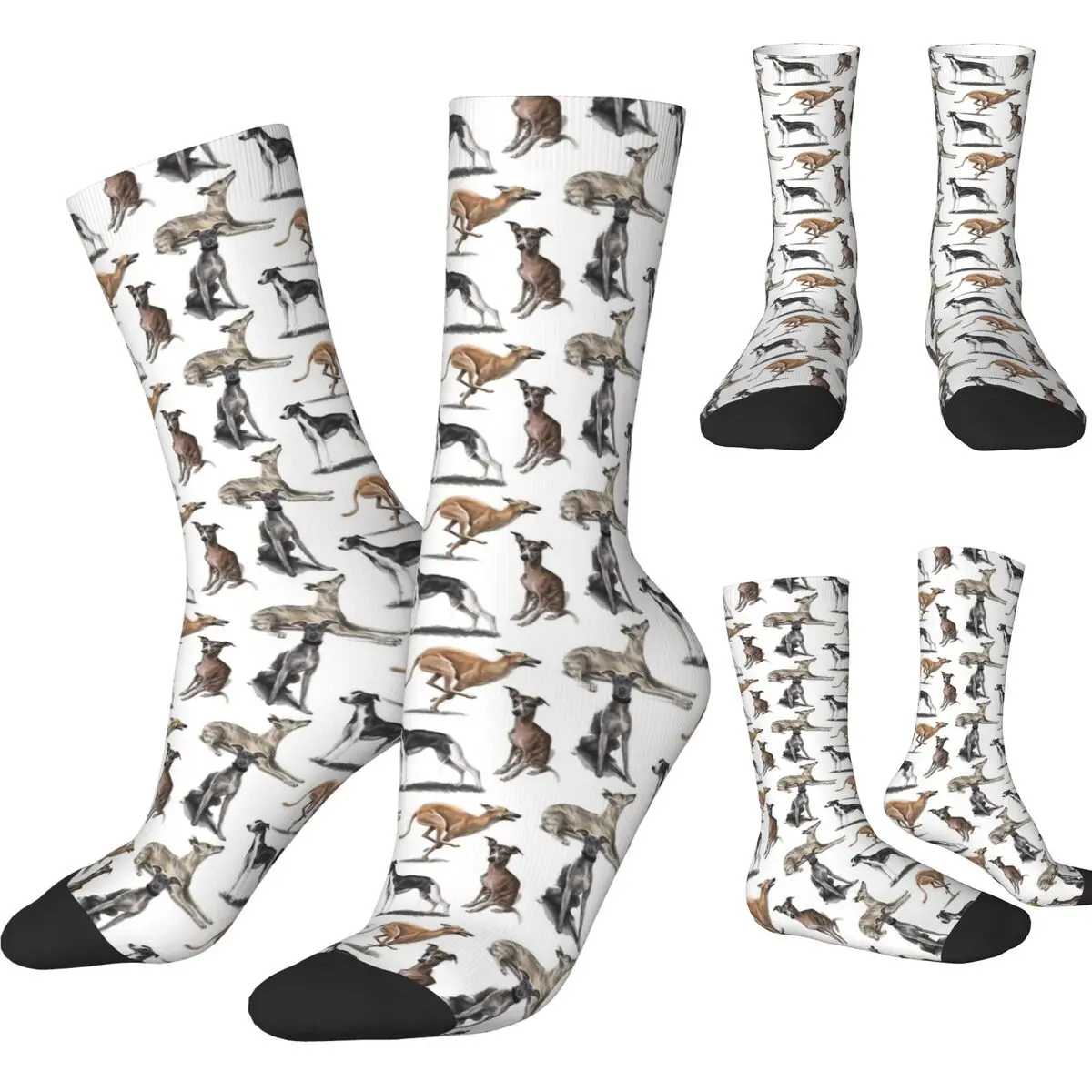 Autumn Winter Cool Men's Women's The Whippet Socks Greyhound Sighthound Dog Sweat Absorbing Basketball Socks