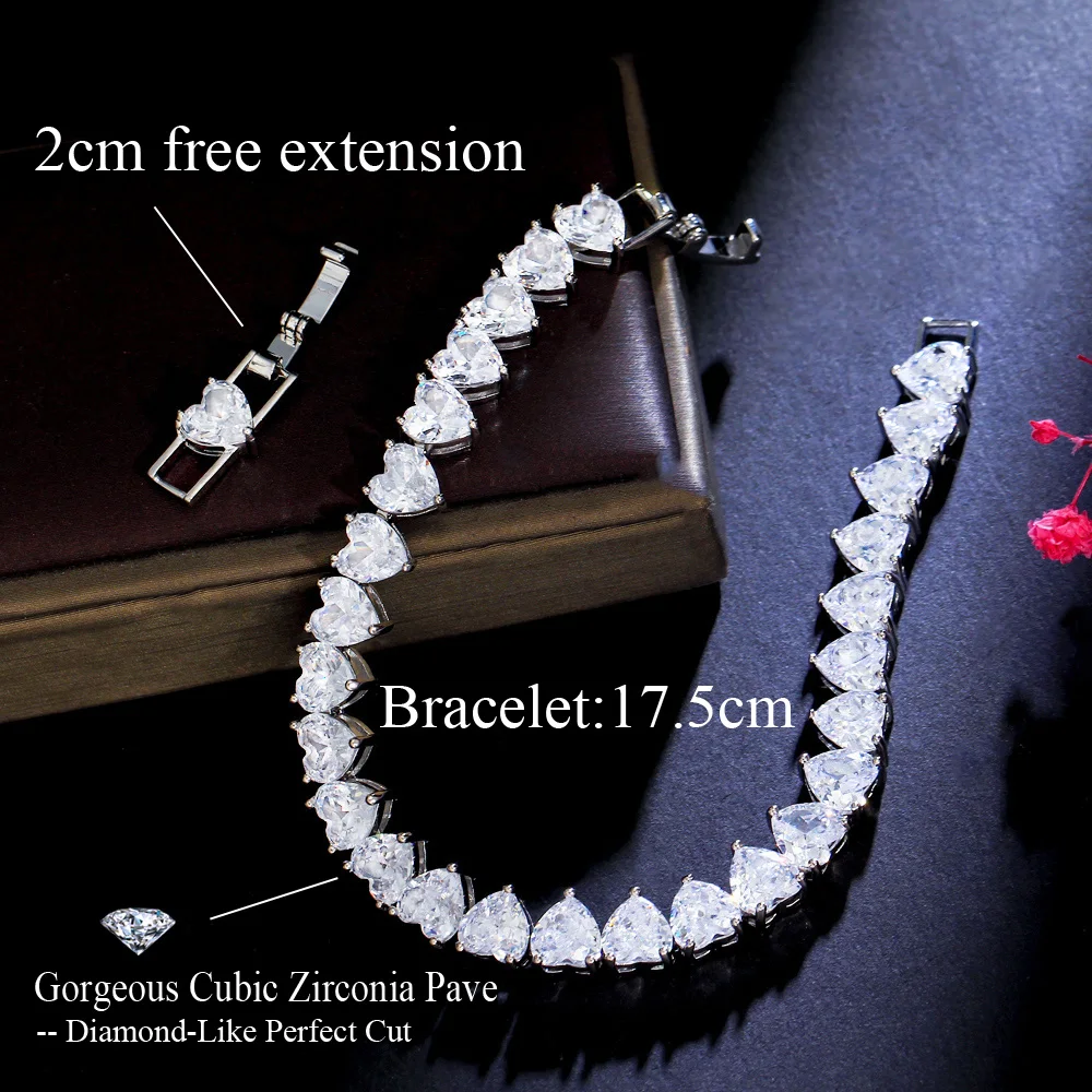 CWWZircons Chic Love Heart Shape Cubic Zirconia Stone Wedding fidanzamento Tennis bracciale per le donne Classic CZ Jewelry Gift CB293