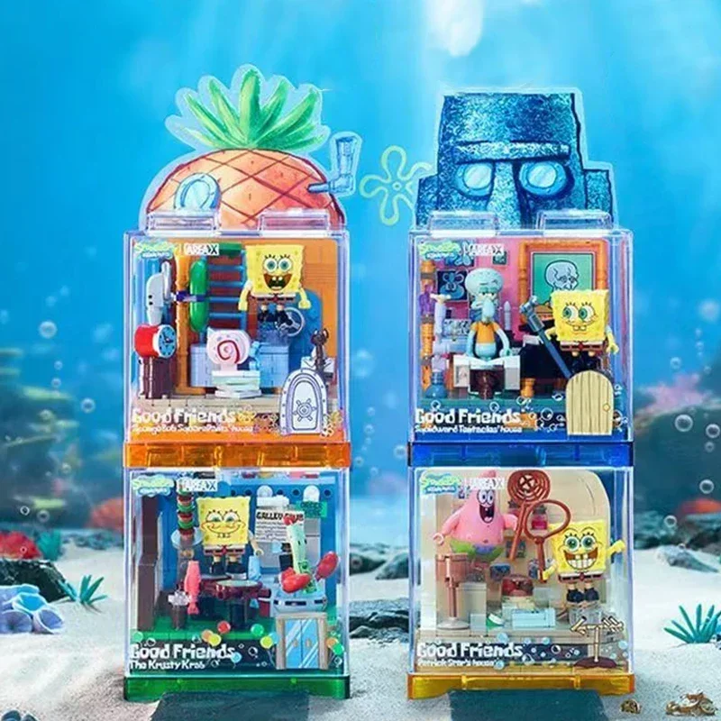 Spongebob Building Blocks Pineapple Restaurant Anchor House Tree House Room Model Bricks With Dust Cover DIY Toys Gifts For Kids