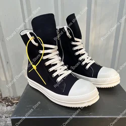 Men Casual Canvas Shoes Ro Luxury Trainers Ankle Lace Up Women Designer Thick Sole Sneakers Zip High Top Owen Flats Zip Boots