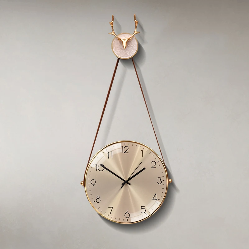 Luxury creative living room hanging clock Fashion copper plated wall watch Modern personality atmospheric clock Living