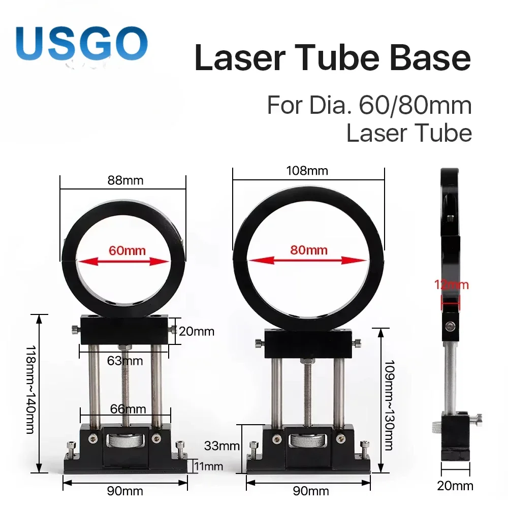 USGO FS Metal CO2 Laser Tube Holder Dia 60mm 80mm Adjustable Support Mount for Laser Engraving Cutting Machine