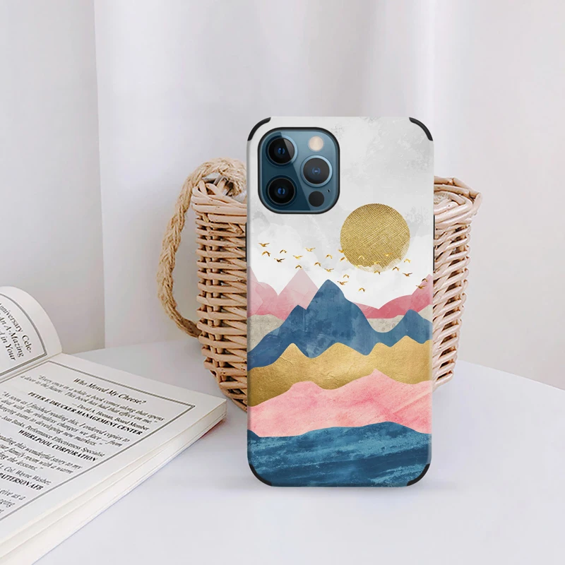 

Aesthetic Art Gold Mountain Scenery Pattern Phone Case for iphone X XR XS MAX 7 8 Plus SE 2020 11 12 13 Pro Max Mini Cover