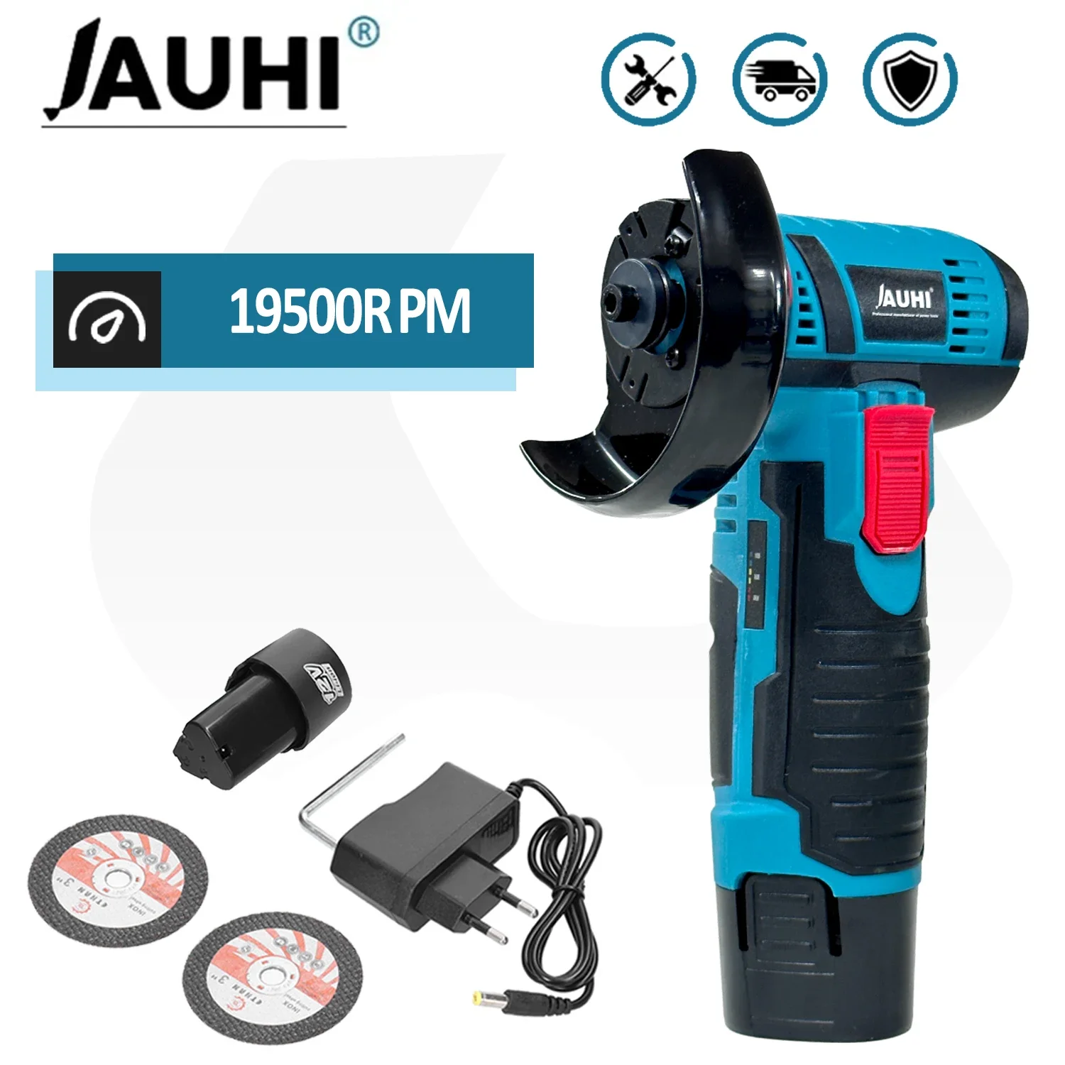 JAUHI-Mini Brushed Cordless Angle Grinder With 2pcs Batteries, 12v, 19500rpm, (Tile, Wood, Stone) Cutting And Polishing