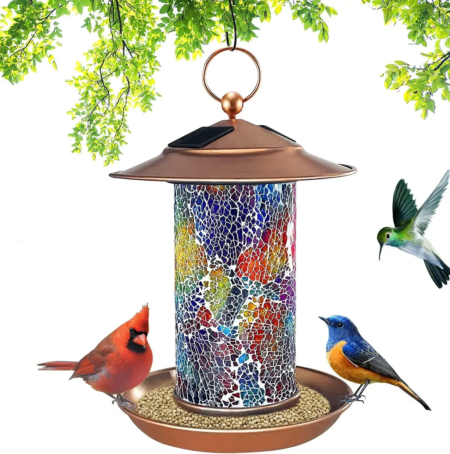 

Bird Feeder Outdoor Automatic Solar Light Power Glass Tube Wild With Food Tray For Garden Hanging