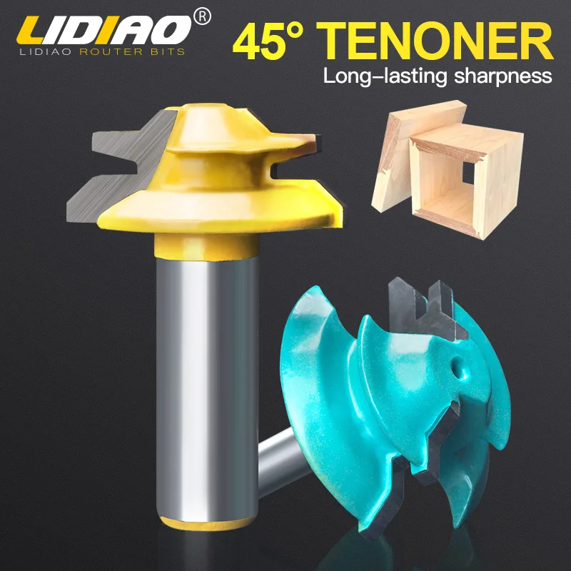 LIDIAO 45 Degree Lock Miter Router Bit 1/4 And 1/2 Inch  Tenon Milling Cutter Woodworking Tool Carbide Alloy Joint Router Bits