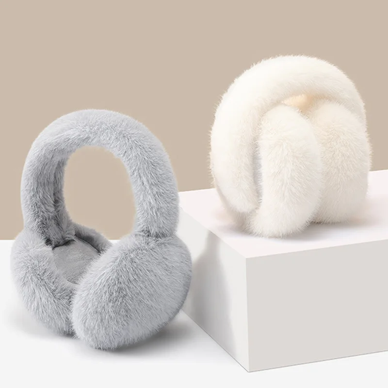 New Winter Faux Rabbit Fur Warm Earmuffs Windproof Antifreeze Wrapped Type Foldable Ear Warmer Christmas Presents