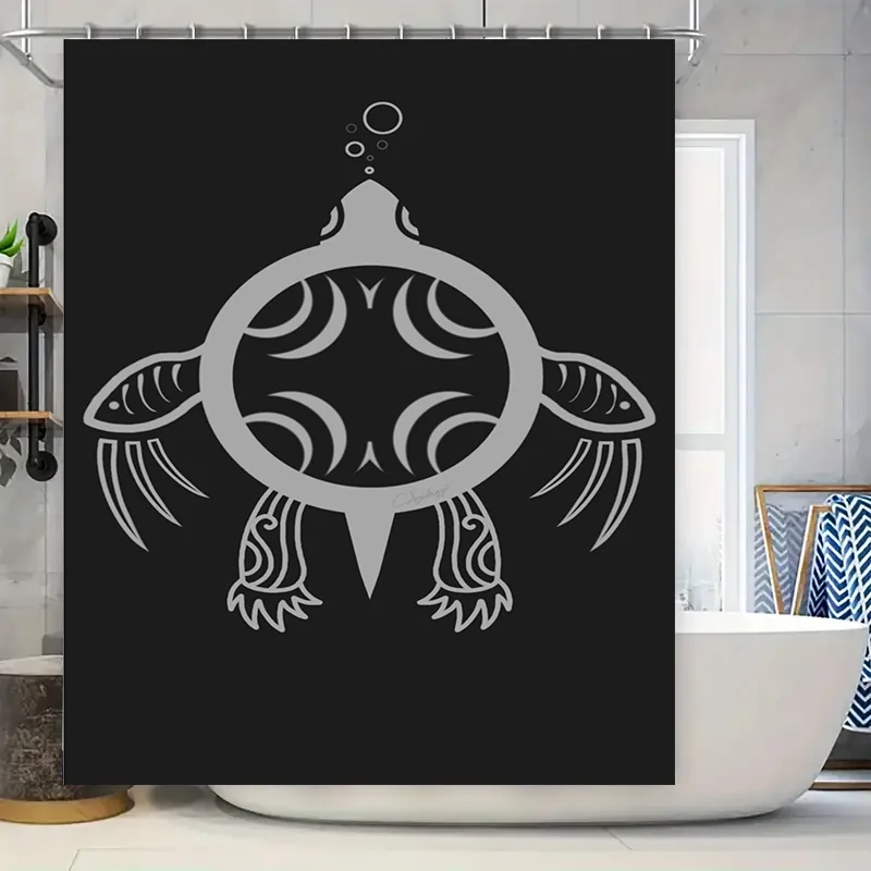 

Modern Turtle Bath Mat Shower Curtain Set Bathroom Decor 3D Printed Black White Design Waterproof Fabric Perfect for any bathroo