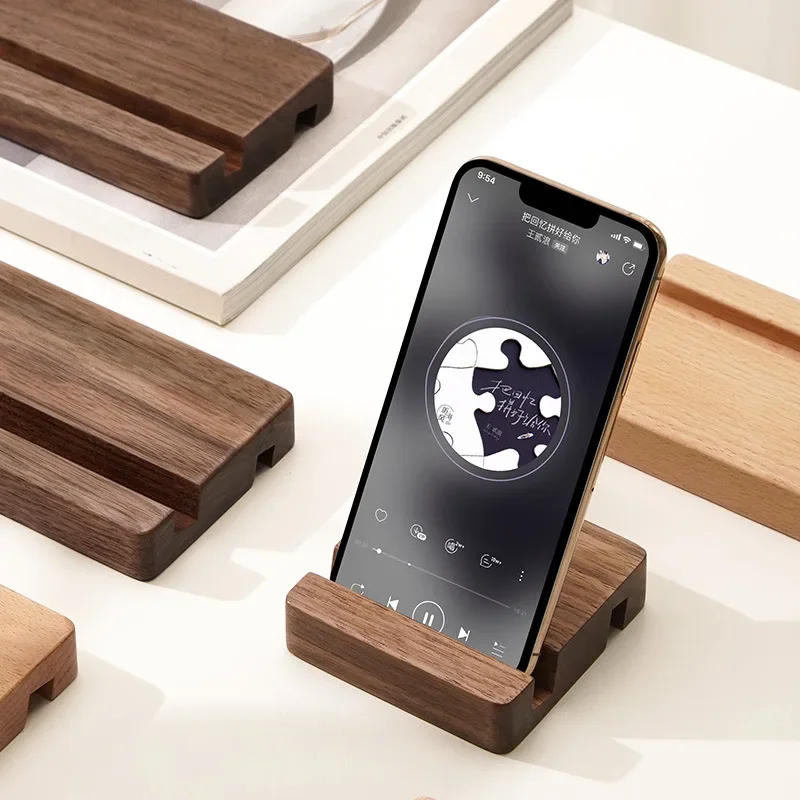 yesHandcrafted Walnut Wood Phone Holder, Simple Desktop Cell Phone Stand, Natural Wood Mobile Phone Cradle for Desk