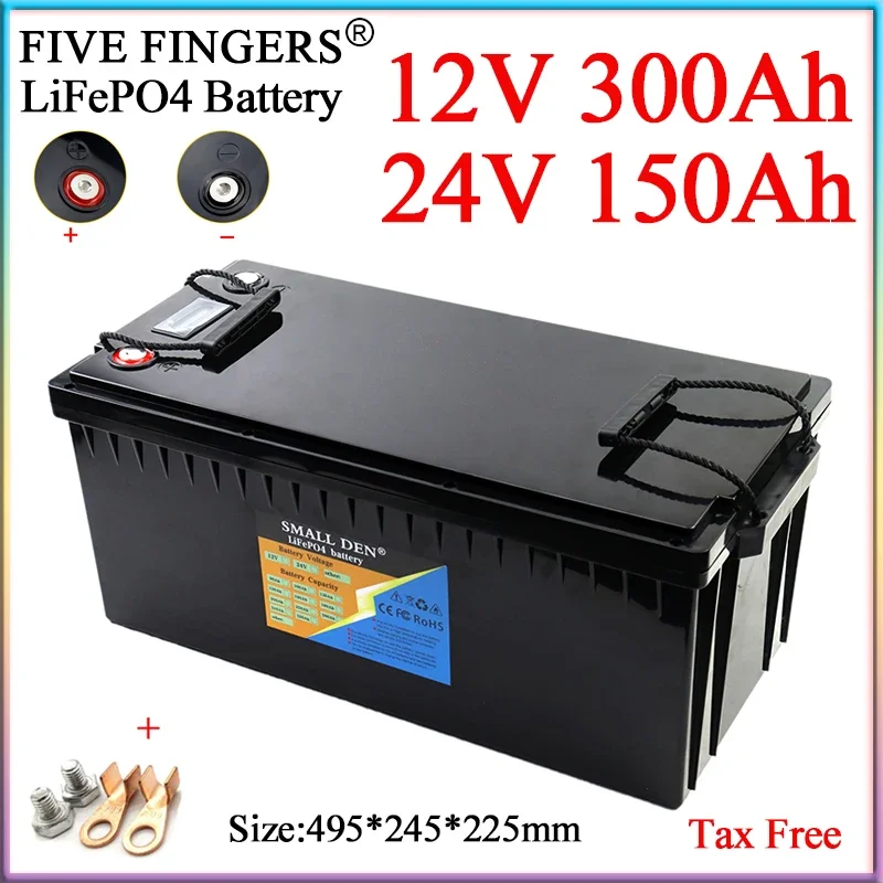 12V 300Ah 24V 150Ah LiFePO4 Rechargeable Battery Pack With BMS For High Power Solar E-vehicle boat Forklift Golf cart inverter