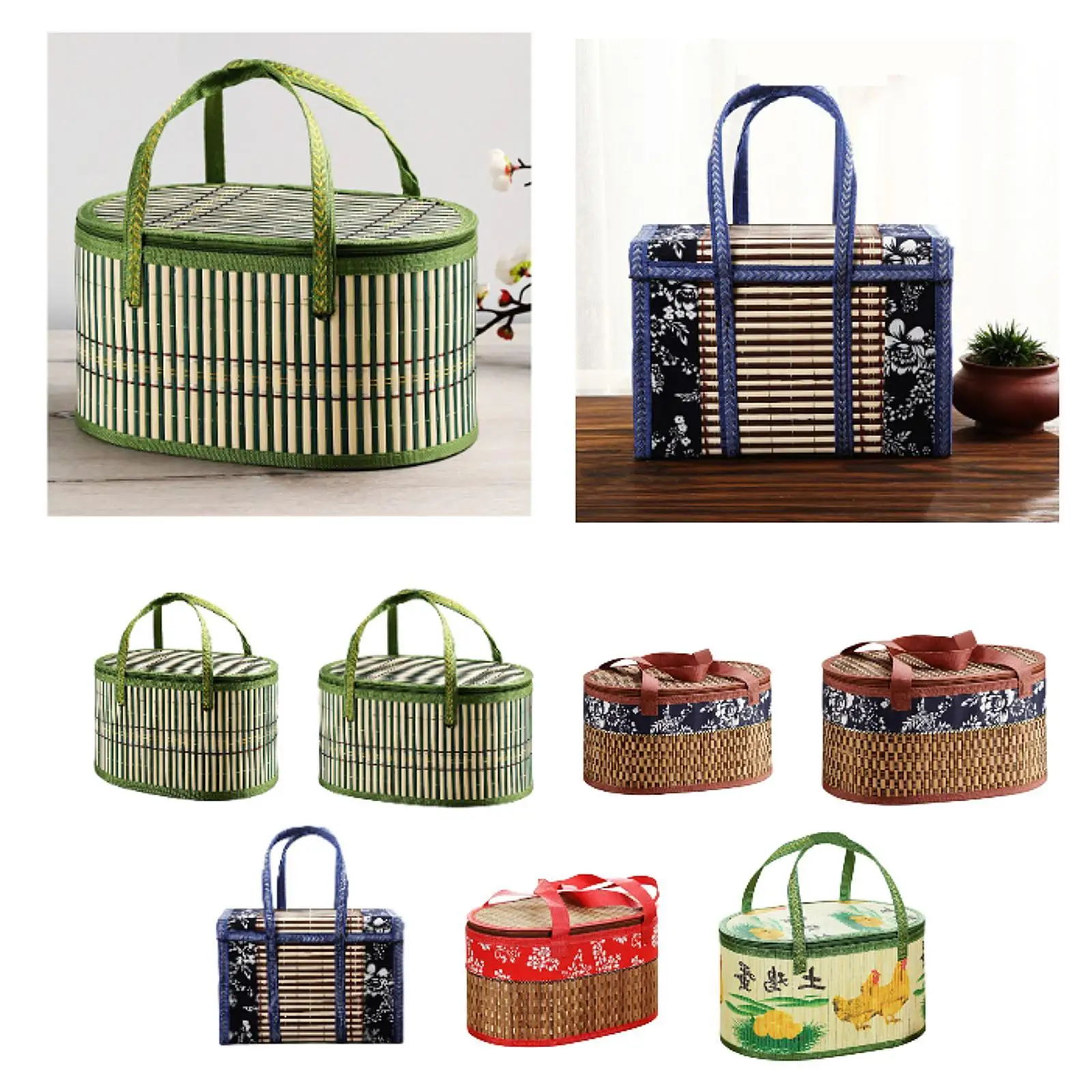 Bamboo Woven Basket with Double Handles Gift Packing Basket for Storage Cake