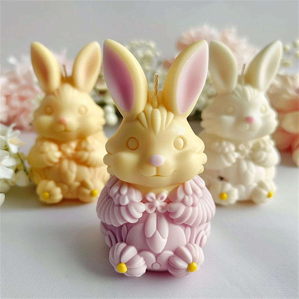 Easter Bunny Candle Mold DIY Rabbits Plaster Cement Epoxy Resin Silicone Mould Scented Candle making Crafts Home Decoration