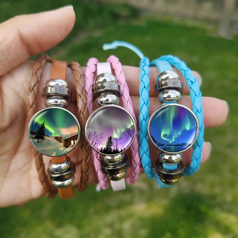 Arrival Northern Lights Bracelets Fashion Creative Glass Dome Leather Bracelet for Women Jewelry Astronomy Gifts