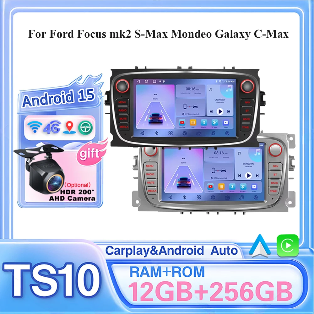 Автомобильный Android 13 для Ford Focus mk2 S-Max Mondeo Galaxy C-Max Автомобильный радиоприемник Мультимедийная навигация Стерео видеоплеер AUTO BT GPS