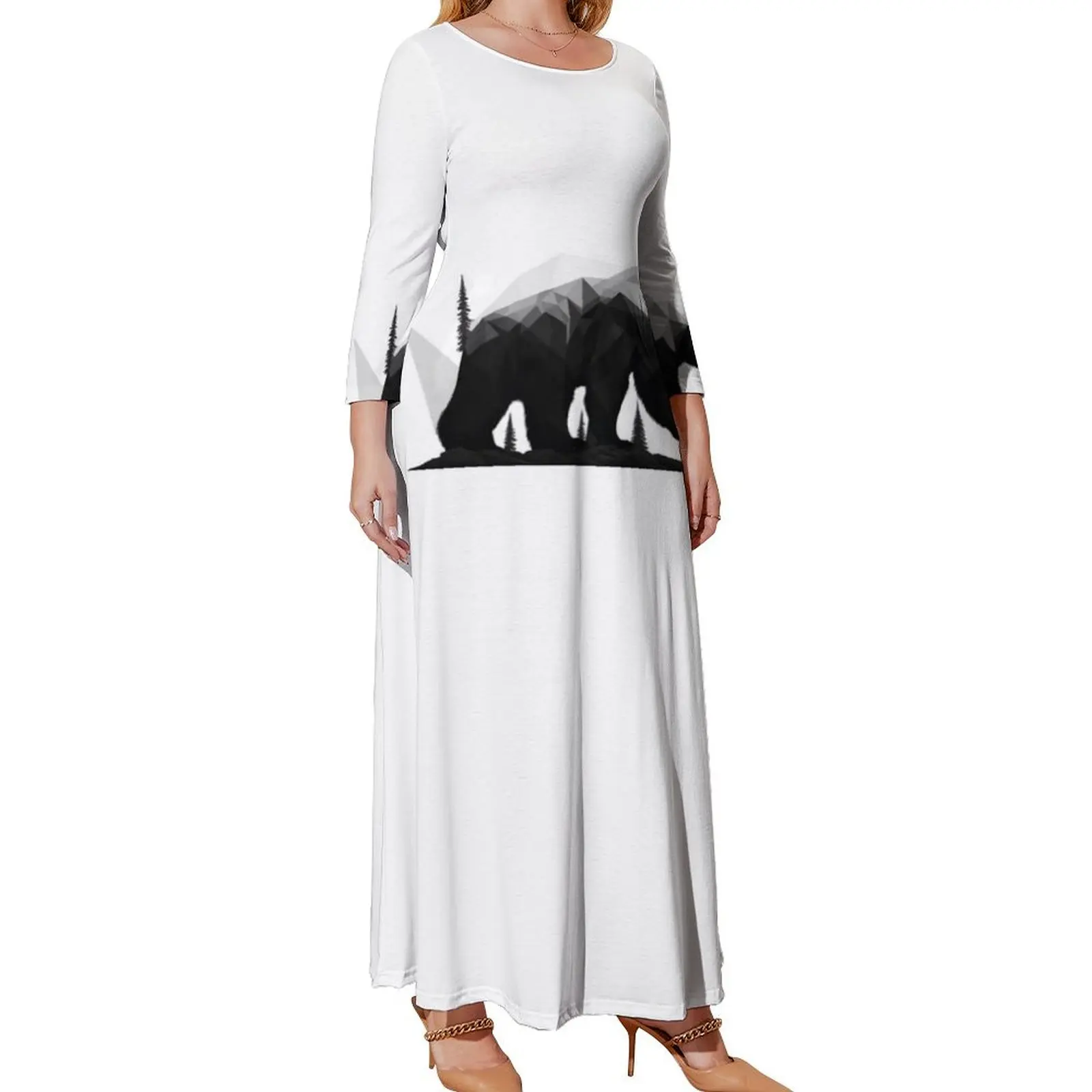 

Illustrated Bear - Black and White Bear Long Sleeved Dress women's summer dresses 2024 Summer women's clothing