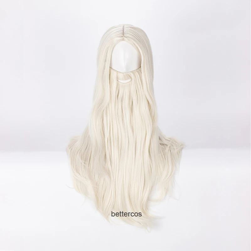 Dumbledore Cosplay Wigs Gandalf Mithrandir 65cm Blond With Beard Heat Resistant Synthetic Hair Wig + Wig Cap