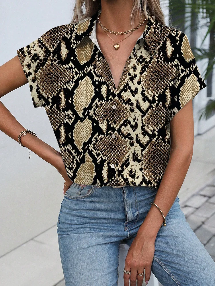 

Модные женские рубашки и блузки, 3D сексуальные блузки с леопардовым принтом, женская одежда, рубашки, лето 2024, Повседневная Блузка с лацканами, топы