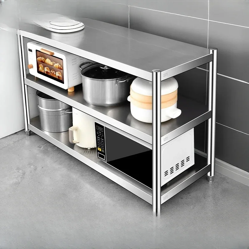 304 kitchen storage rack, stainless steel, floor to floor, multi-layer storage rack, microwave oven style,