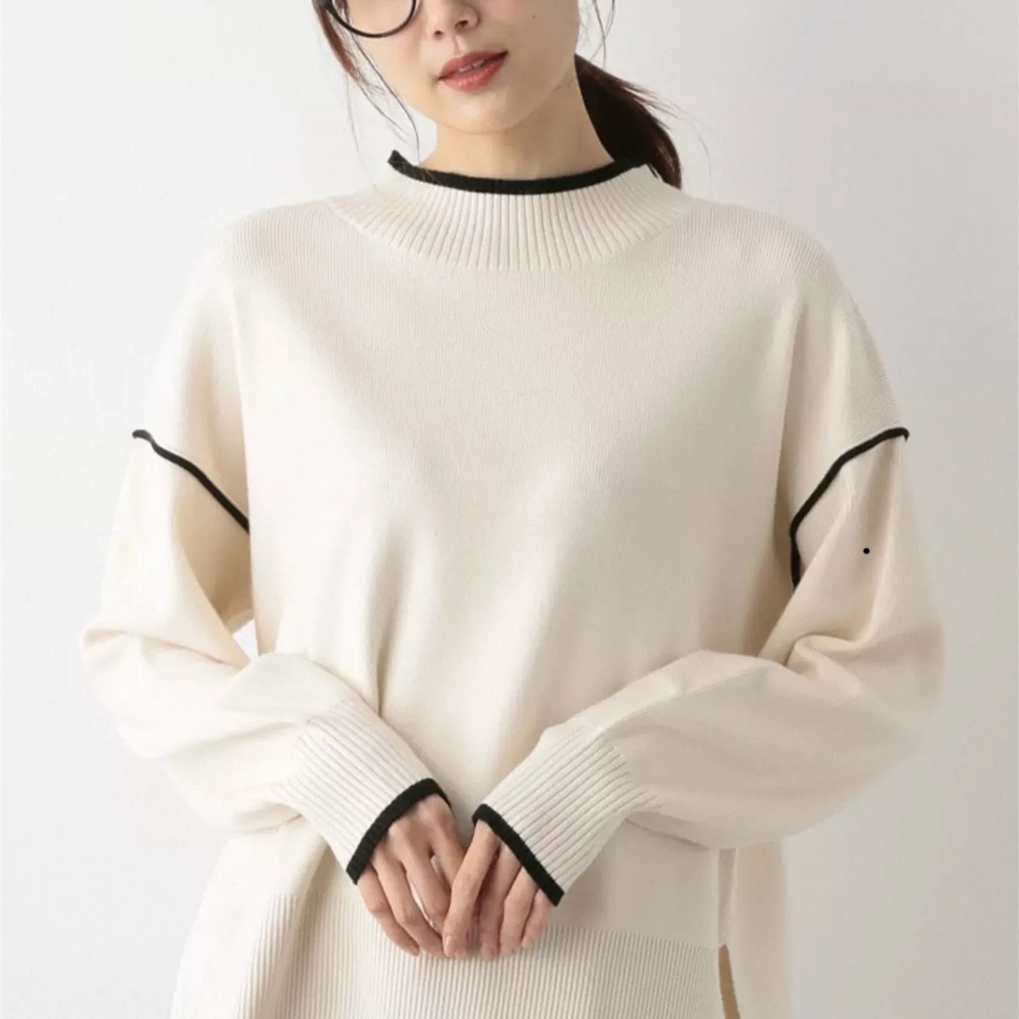 

Женский повседневный вязаный свитер однотонного цвета, свободный крой, длинный свек, круглый, теплый, осенне-зимний, модный, для поездок на работу, слэ