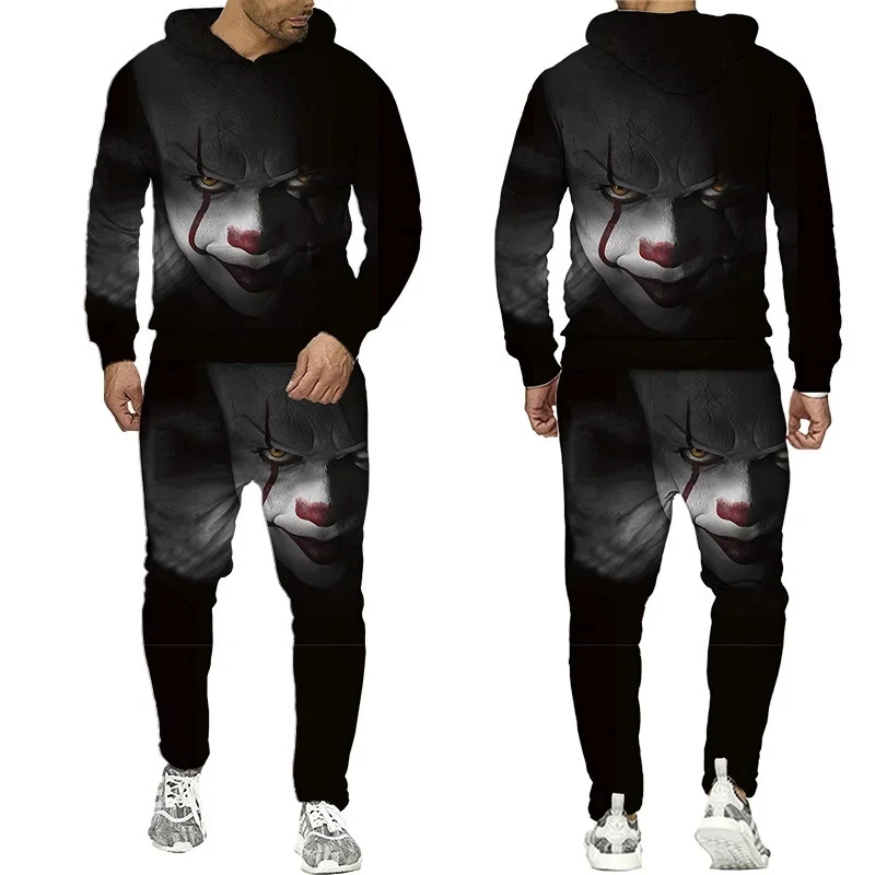 New 3D Printing Couple Halloween Horror Movie Clown Fashion Men Women Tracksuits Crewneck Hoodies+pants Plus Size S-7XL