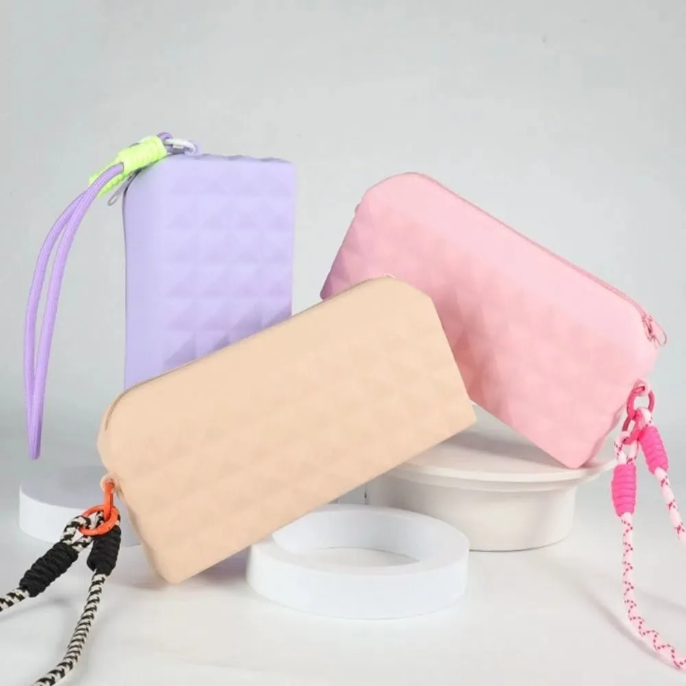 

Reusable Silicone Cosmetic Bag Zipper Closure New Design Multifunction Phone Bag with Lanyard Waterproof Storage Pouch Daily Use