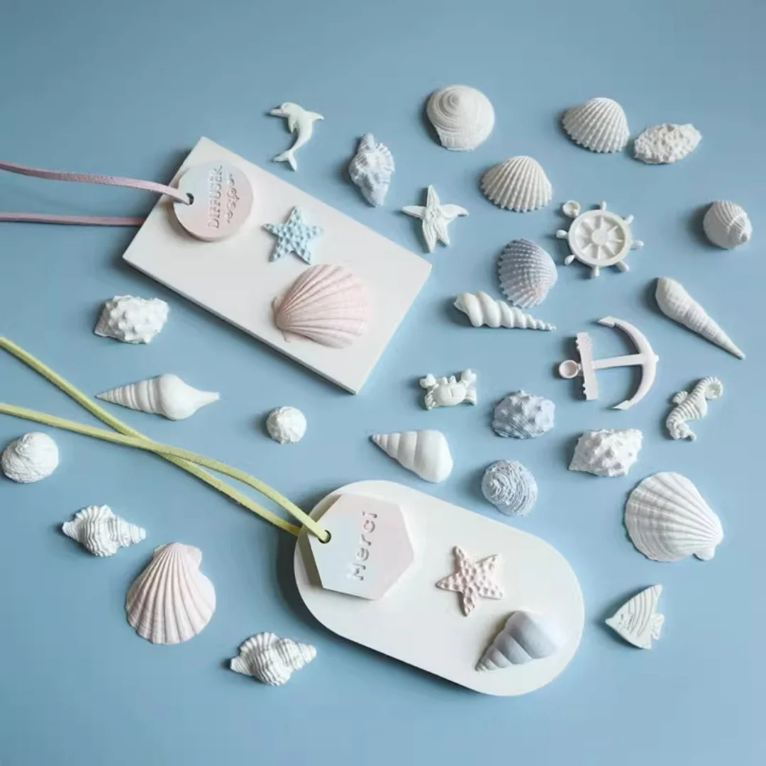 3D Ocean Theme Shells Starfish Aromatherapy Gypsum Decor Silicone Mold Easy Demold For DIY Scented Candle Plaster Decoration