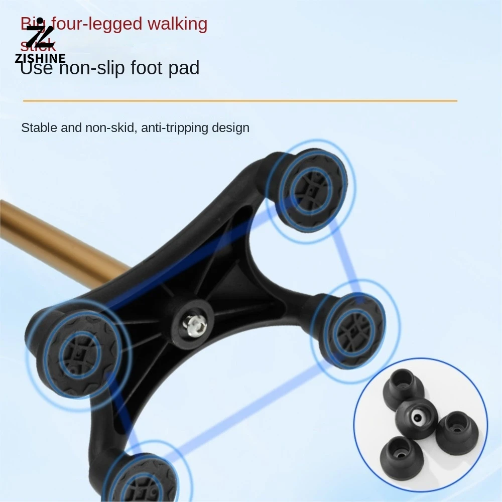 Aluminum alloy telescopic four-legged cane, reliable walking stick for the elderly, cane for mothers, the elderly, and fathers.
