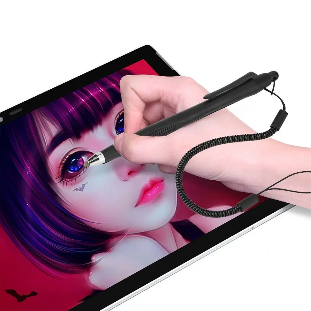 With Spring Rope Touch Screen Stylus Pen Fine Tip Fiber Cloth Head Tablet Stylus Durable High Sensitivity Touch Pen