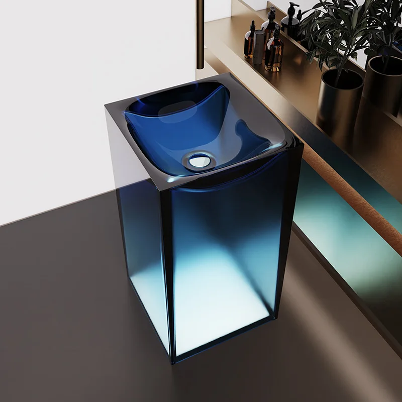 

Floor-to-ceiling Crystal Wash Basin Light Luxury Square Pure Resin Vertical Transparent Column Basin Resin
