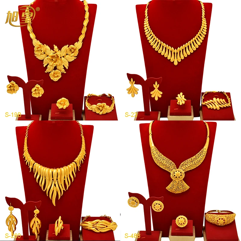 Fashion Dubai 24K Gold Color Jewelry Set for Women Nigeria Wedding Necklace Earrings Bracelet Ring Bridal Jewellry Accessories