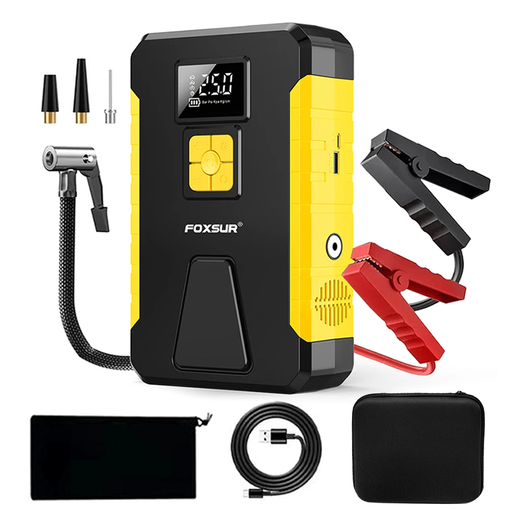 Tire Inflator Portable Air Compressor, Cordless Electric Air Pump, 26800mAh Jump Starter and Air Compressor with LED Light