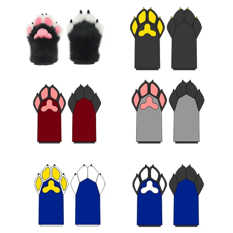 

Furry Paw Gloves Cute Dog Paw Cosplays Faux Fur Plush Wolf Animal Paw Mittens 28TF