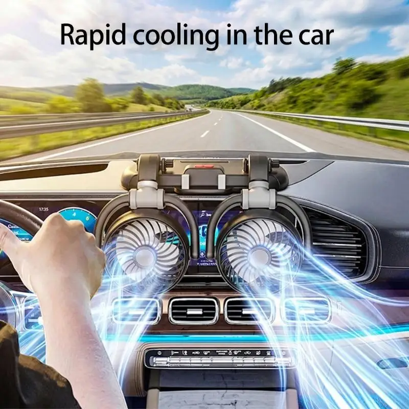 

Double USB Car Fan with Mount Stand for Wide Cooling R6FB