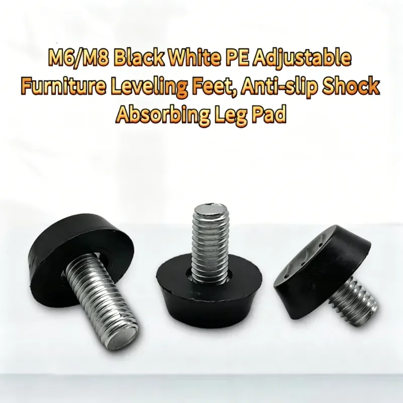 M6/M8 Black White PE Adjustable Furniture Leveling Feet, Anti-Slip Shock Absorbing Leg Pad Sofa Shelf