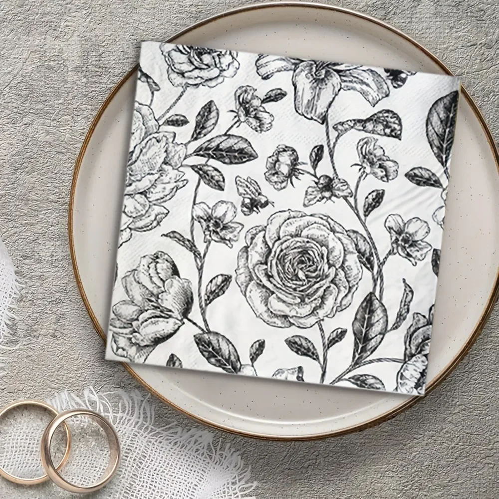 Black/Blue Rose Printed Napkin 33*33cm Disposable Paper Placemats for DIY Wedding Party Hotel Dinner Table Setting Layout