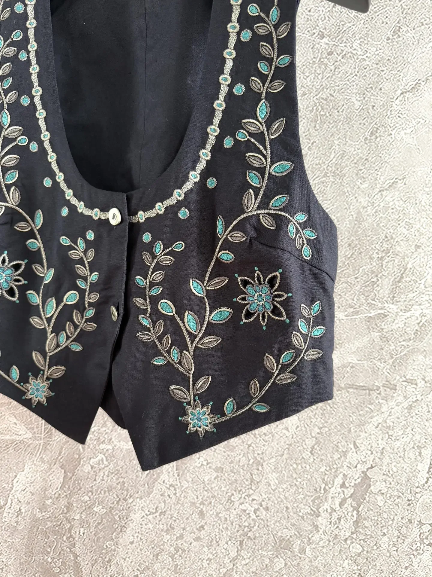 Ensemble gilet en lin brodé lourd de Style bohème pour femmes + Mini jupe taille haute