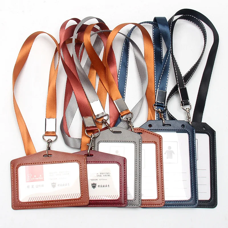 

Горизонтальный и вертикальный держатель рабочего бейджа, кожаный рабочий держатель для удостоверений личности, чехол для студенческой карты еды, чехол для выставочной карты на шею