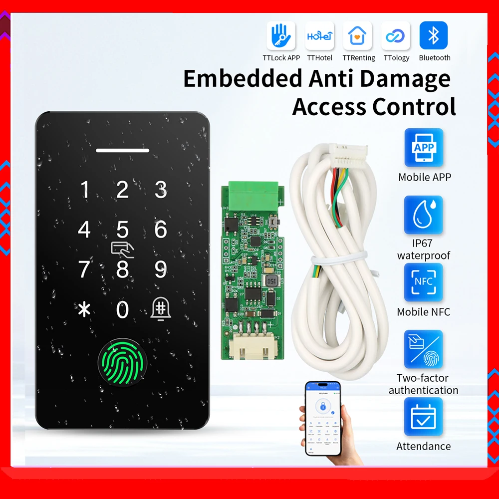 Embedded Access Control Machine IP67 Waterproof Fingerprint Attendance System Kit TTLOCK APP IC NFC Card Reader Highly Secure Sy
